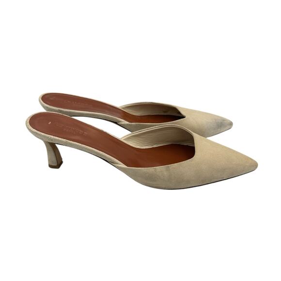 Le Monde Beryl Neutral Cream Suede Leather Kitten Heel Pointed Toe Mules - Picture 5 of 12